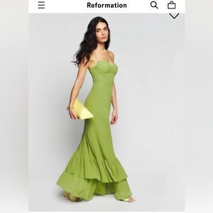 Reformation Fallon dress in avocado green